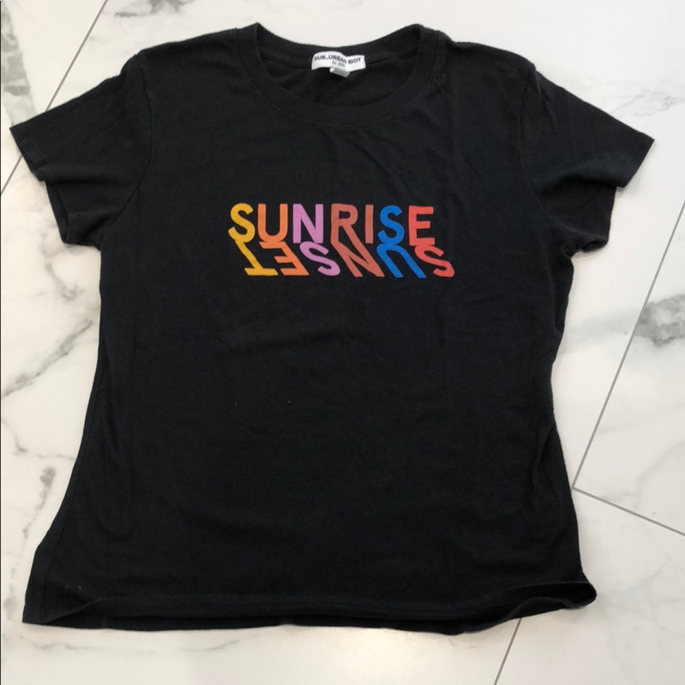 Sub_Urban Riot Black Tee with Colorful 'Sunrise Sunset' Graphic